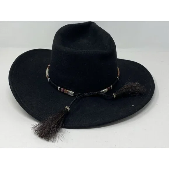 Stetson Crushable Wool Felt Outback Cowboy Hat Size S Black Woven Band Silver - Picture 5 of 13